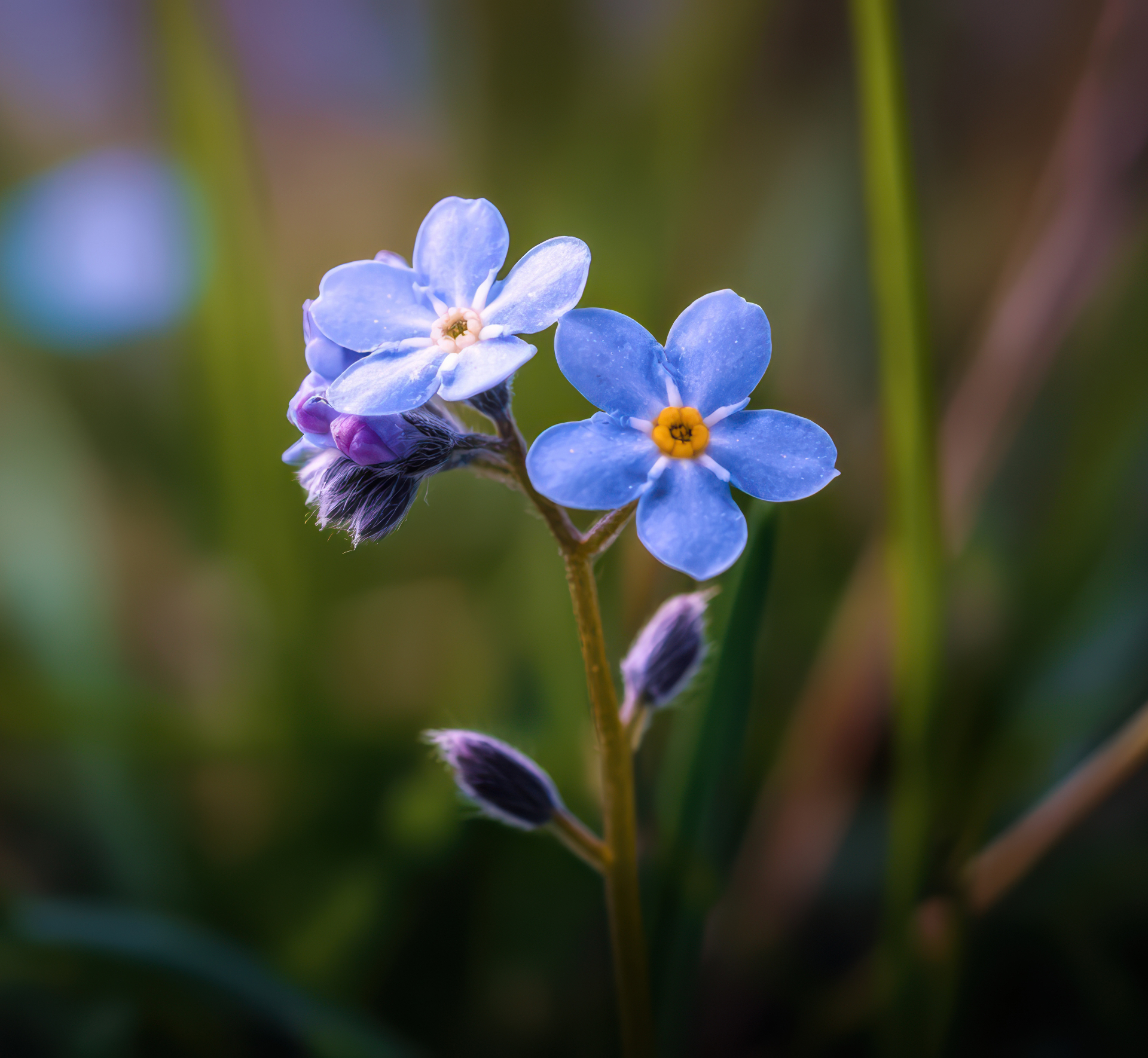 Närbild på blå förgätmigej-blommor